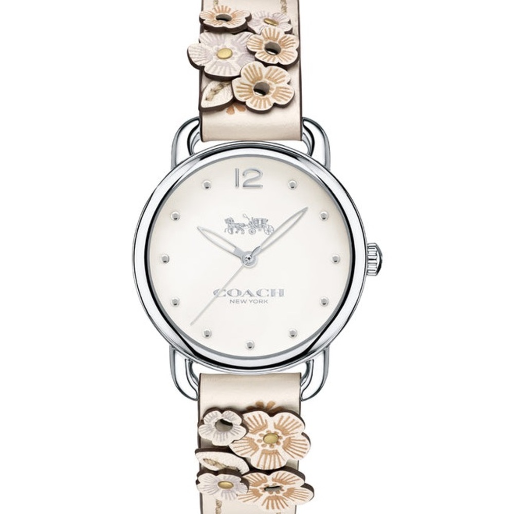 Coach Delancey Chalk & Silver Watch with Floral Appliqué